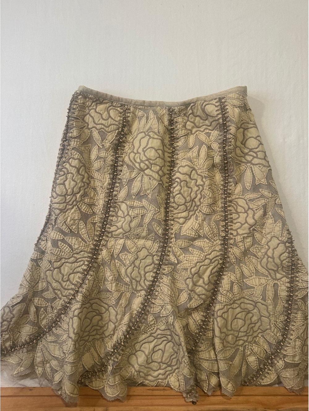 Lafayette 148 New York Floral Applique Beaded Mesh A-Line Skirt Size 12